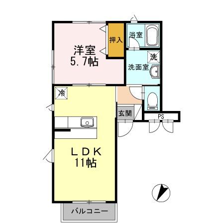 アールエムハイツ篠崎Ⅰ(1LDK/2階)の間取り写真