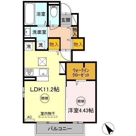 メルヴェーユ下城野Ⅱ(1LDK/1階)の間取り写真