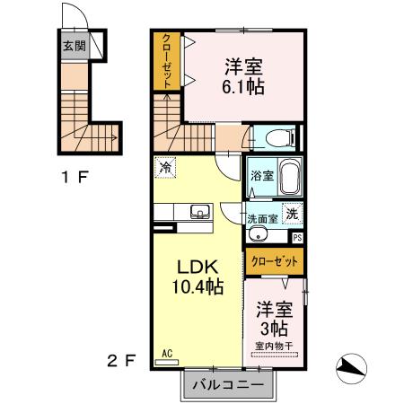 トレス苅田壱番館(2LDK/2階)の間取り写真