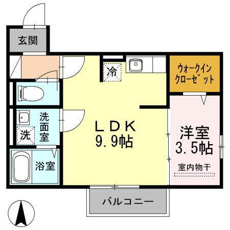 ラ ジュネス下曽根(1LDK/1階)の間取り写真