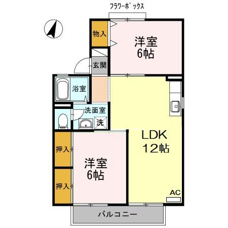 セジュール朽網A棟(2LDK/2階)の間取り写真