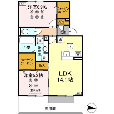 ソレールヴィラ・クレスト(2LDK/1階)の間取り写真