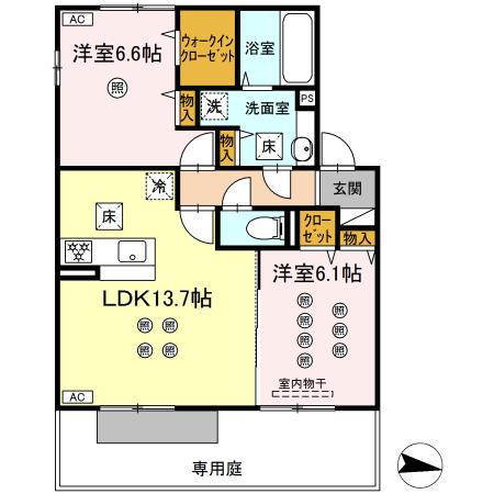 ソレールヴィラ・クレスト(2LDK/1階)の間取り写真