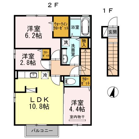 カルドーK&K B棟(3LDK/2階)の間取り写真