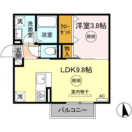 COZY COURT下曽根(1LDK/2階)の間取り写真