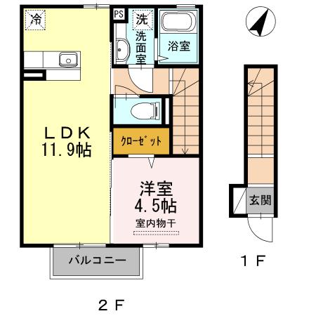 ザ スタンド ロック(1LDK/2階)の間取り写真