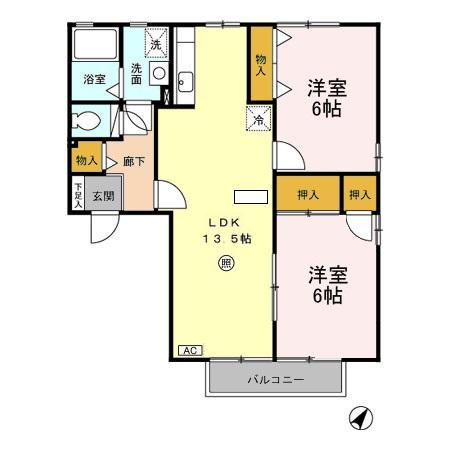 グレイス上吉田B棟(2LDK/2階)の間取り写真