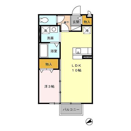 スクールサイド若藤(1LDK/2階)の間取り写真