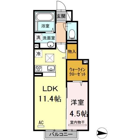 D-ROOM泉台A棟(1LDK/1階)の間取り写真
