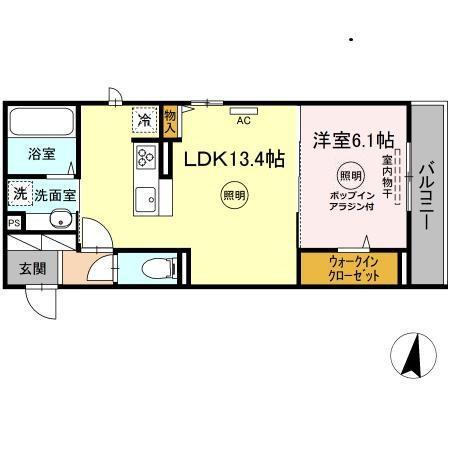 D-ROOM貴船(1LDK/2階)の間取り写真