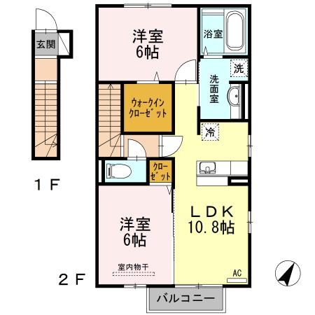 CASA FELICE B棟(2LDK/2階)の間取り写真