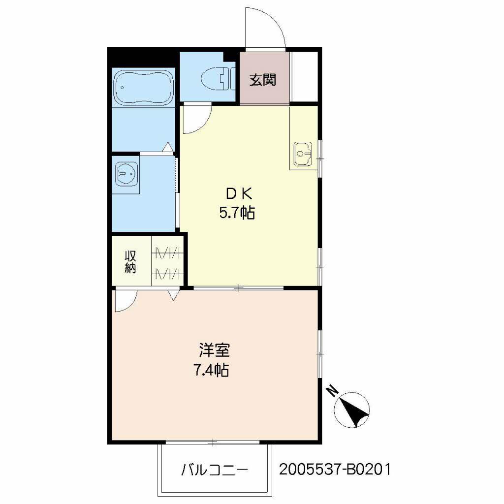 ドゥソレイユ21 B棟(1DK/2階)の間取り写真