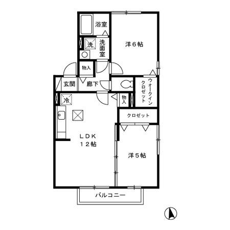 ヒルサイド1(2LDK/1階)の間取り写真