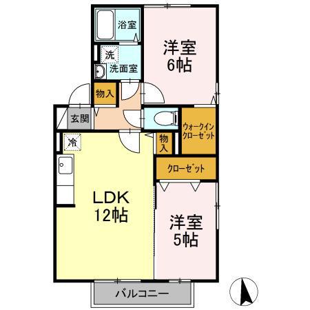 ヒルサイド1(2LDK/2階)の間取り写真