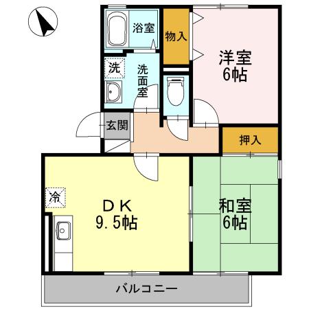 メルベーユ前田Ⅱ(2DK/3階)の間取り写真