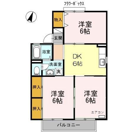 セジュール朽網B棟(3DK/2階)の間取り写真