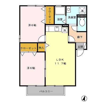 クレール塚の原A棟(2LDK/2階)の間取り写真