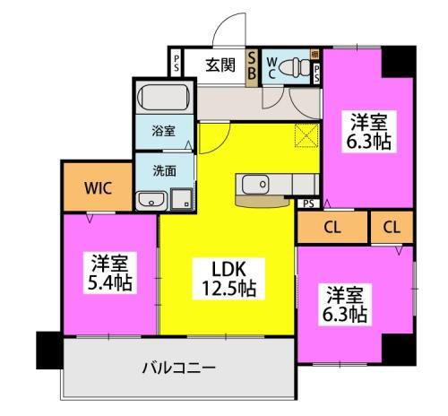 F・STAGE折尾(3LDK/5階)の間取り写真