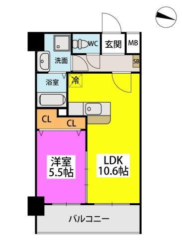 F・STAGE折尾(1LDK/6階)の間取り写真