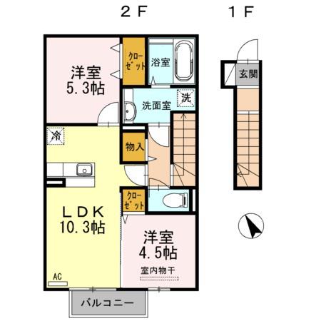 クレール下城野(2LDK/2階)の間取り写真