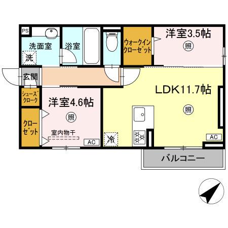 D-ROOM御開(2LDK/2階)の間取り写真