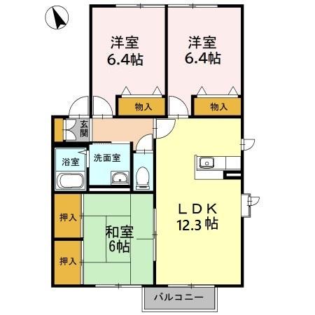 レシェンテ徳力 D棟(3LDK/1階)の間取り写真