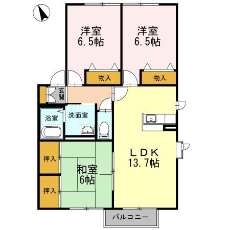 レシェンテ徳力 D棟(3LDK/2階)の間取り写真