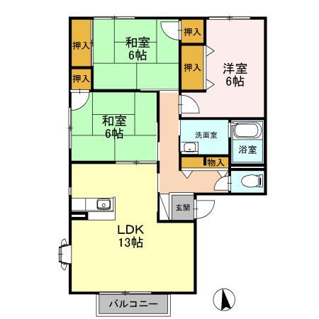 ソルジェンテ南方B棟(3LDK/1階)の間取り写真