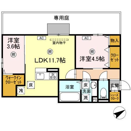 D-ROOM守恒II(2LDK/1階)の間取り写真