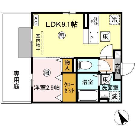 D-ROOM下富野(1LDK/1階)の間取り写真