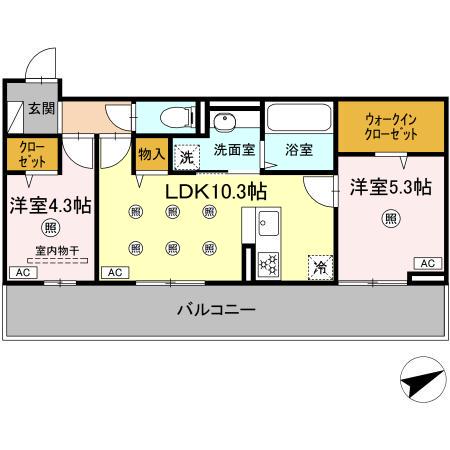 TORISIA陣原(2LDK/3階)の間取り写真