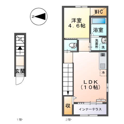 OLIVEⅡ(1LDK/2階)の間取り写真