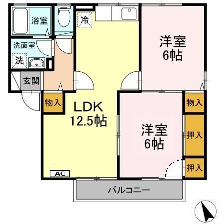 JASTS SOLEILF棟(2LDK/2階)の間取り写真