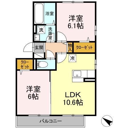 ベルフルール割子川(2LDK/2階)の間取り写真