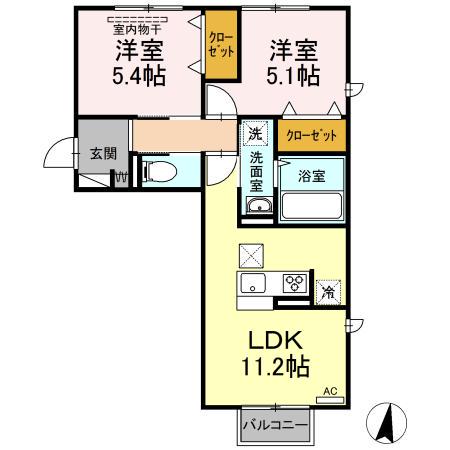 ルピナ尾倉(2LDK/1階)の間取り写真