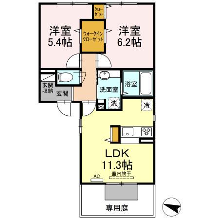 プラージュKJ(2LDK/1階)の間取り写真