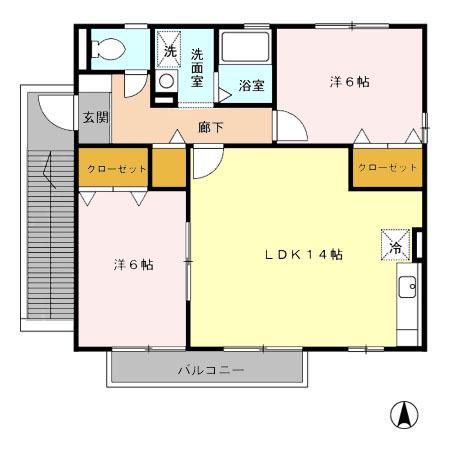 フラージュヴェールM棟(2LDK/2階)の間取り写真