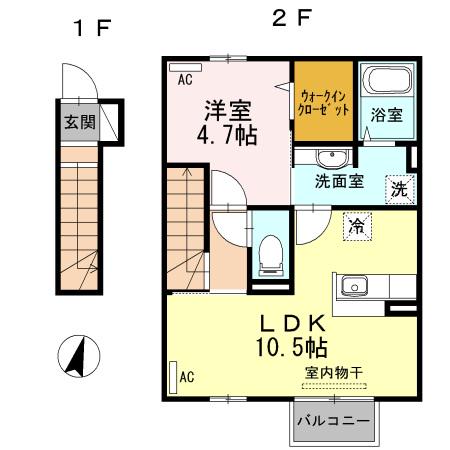 グランドール(1LDK/2階)の間取り写真