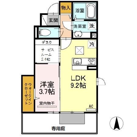 ヴィルヌーブ相坂 F棟(1LDK/1階)の間取り写真