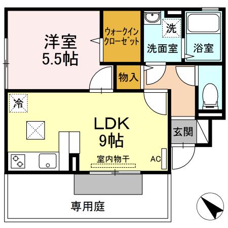 アンリヴェール(1LDK/1階)の間取り写真