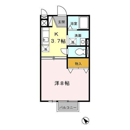 モナリエ横代(1K/2階)の間取り写真