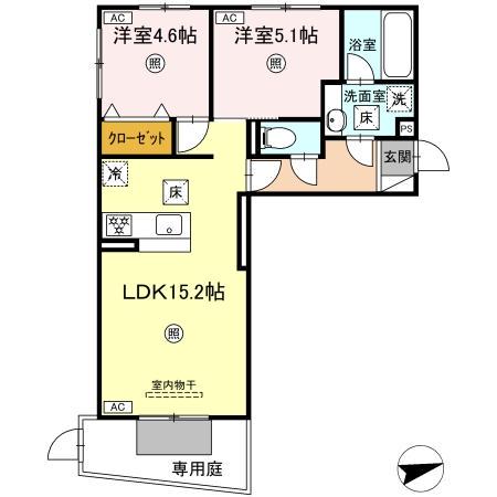 D-ROOM中原東(2LDK/1階)の間取り写真