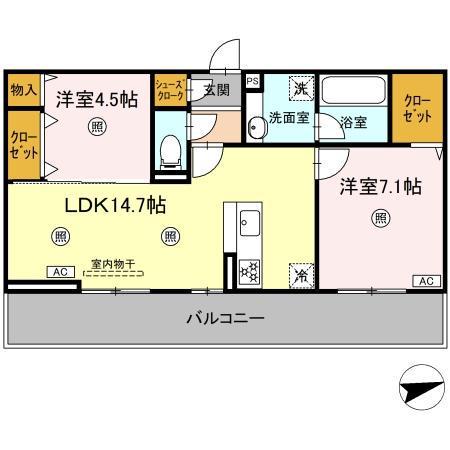 D-ROOM中原東(2LDK/3階)の間取り写真