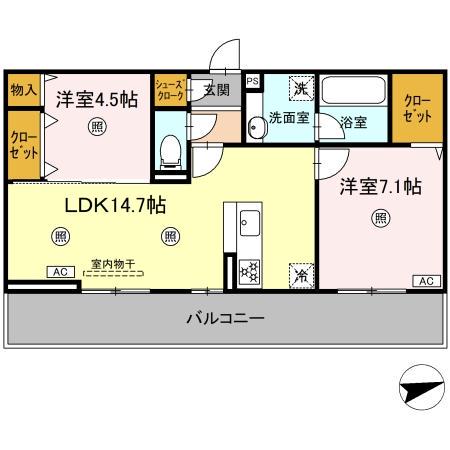 D-ROOM中原東(2LDK/3階)の間取り写真