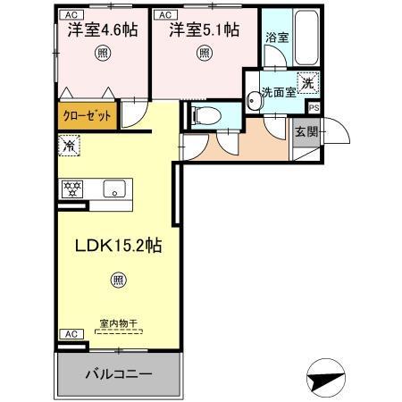 D-ROOM中原東(2LDK/3階)の間取り写真