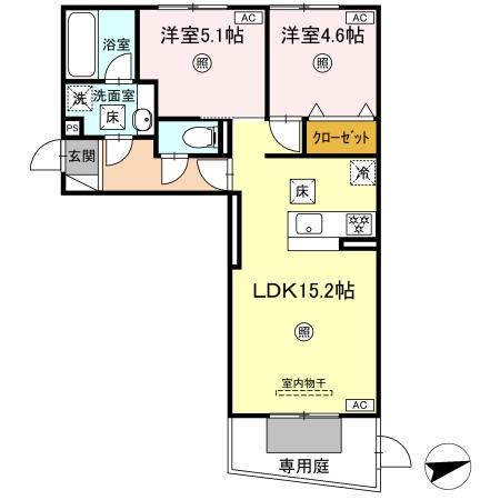 D-ROOM中原東(2LDK/1階)の間取り写真