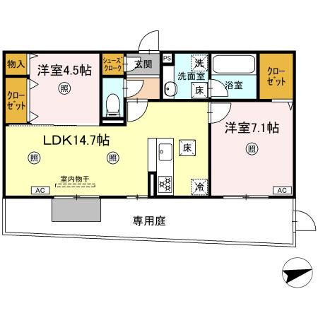 D-ROOM中原東(2LDK/1階)の間取り写真