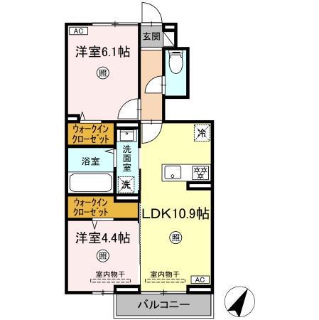 ENG町上津役(2LDK/1階)の間取り写真