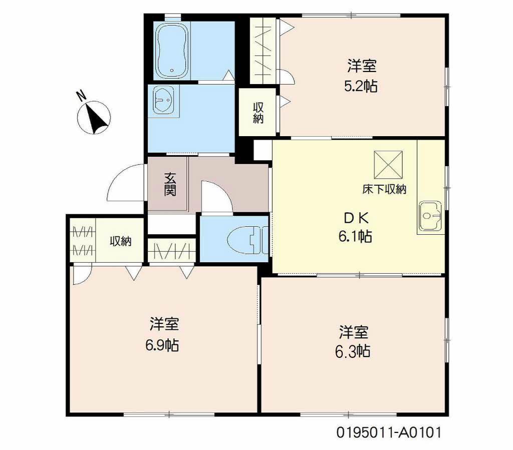 アリッサムKA棟(3DK/1階)の間取り写真