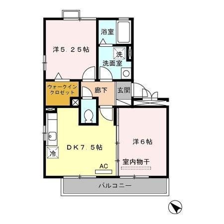 ハート学研台B棟(2DK/2階)の間取り写真